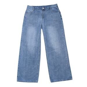HDLTE Wide Leg Baggy Favorite High Waist Medium Light Wash Jeans XL